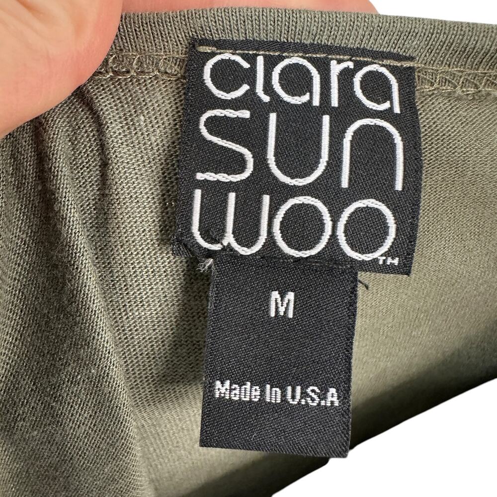 Clara Sun Woo Tunic Top Womens Sz Medium Green Knit Long Sleeve Tee Cotton Modal - Picture 8 of 8